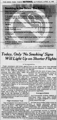 1988 NY Times Only No Smoking Signs Will Light Up on Shorter Flights